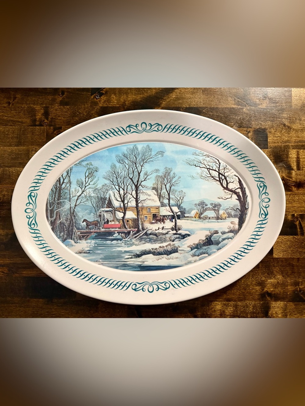 Vintage Brookpark 'Winter' Melamine Serving Platter #1521 is a large oval-shaped